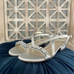 Naturalizer Macy sandals in silver and blush with rhinestones.
